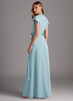 Azazie Nico Vestidos de damas de honor Vestido de Azul Cielo de Satén Elástico de Corte en A con Cuello en V image5