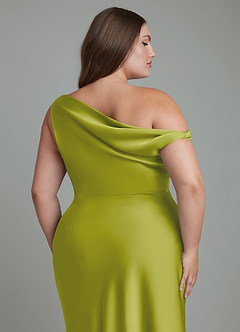 Azazie Emerson Bridesmaid Dresses Lemongrass Mermaid Off the Shoulder Stretch Satin Dress image13