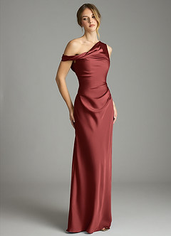 Azazie Emerson Bridesmaid Dresses Terracotta Mermaid Off the Shoulder Stretch Satin Dress image5