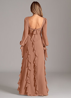 Azazie Candice 신부 들러리 드레스 A라인 긴팔 쉬폰 바닥 길이 드레스 image2