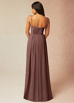 Azazie Kyedae Brautjungfernkleider Eine Linie V-Hals Gefaltet Chiffon Kleid Espresso image2