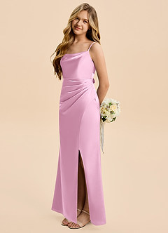 Azazie Christen Junior Robe Fourreau en Satin extensible Plissée Rose Bonbon image3