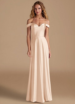 Azazie Jackalin Bridesmaid Dresses Blushing Pink A-Line Off the Shoulder Metallic Satin Convertible Dress image1