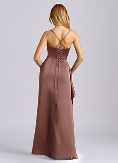 Azazie Sarai Bridesmaid Dresses Espresso Sheath Corset Stretch Satin Dress image5