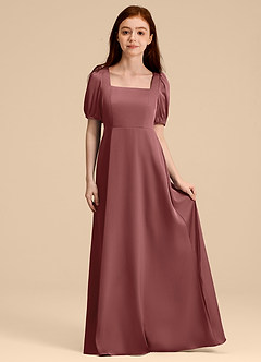 Azazie Briar Junior Robe Trapèze en Satin extensible Arc Améthyste image3