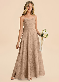 Azazie Bear Junior Champagne A-Line Pleated Floral Burnout Dress image4
