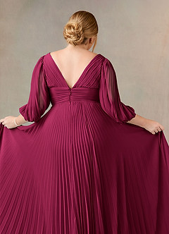Azazie Zahara Final Sale Burgundy A-Line V-Neck Pleated Chiffon Dress image11