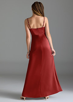 Azazie Maci Junior Pomegranate Mermaid Pleated Stretch Satin Dress image2