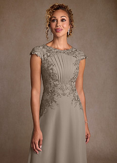 Azazie Christi Mother of the Bride Dresses Taupe A-Line Lace Chiffon Dress image5