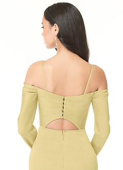 Azazie Hallie Abiti da Damigella Abito Convertibile Tubino in Raso Elasticizzato Manica lunga con spalle scoperte Sorbetto Al Limone image10