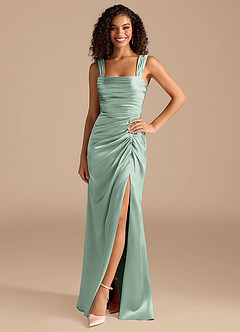 Azazie Jesaphine Bridesmaid Dresses Agave Sheath Bow Metallic Satin Dress image3