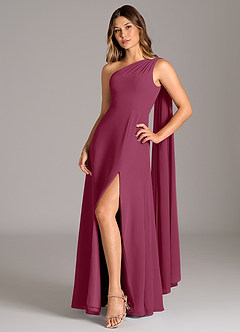 Azazie Tella Bridesmaid Dresses Mulberry A-Line One Shoulder Chiffon Dress image3