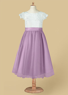 Azazie Vetty Flower Girl Dresses Ivory Wisteria A-Line Lace Tulle Dress image12