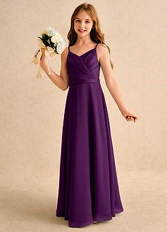 Azazie Umina Girls Formal Abiti da Ragazza di Fiori Abito A-Line in Raso Opaco Plissettato Uva image3