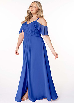 Azazie Dakota Bridesmaid Dresses Royal Blue A-Line V-Neck Pleated Chiffon Dress image10