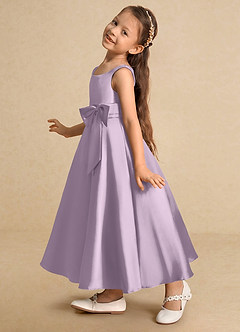 Azazie Lindy Flower Girl Dresses Frosted Lilac A-Line Pleated Matte Satin Dress image9