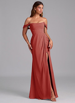 Azazie Johana Jurken voor bruidsmeisjes Converteerbaar Jurk van Chiffon met Zeemeermin Off the Shoulder Terracotta image6