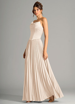 Azazie Saedra Bridesmaid Dresses White Alabaster A-Line Corset Stretch Satin Dress image4