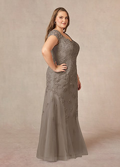 Azazie Marbella Mother of the Bride Dresses Taupe Mermaid Queen Anne Sequins Lace Dress image11