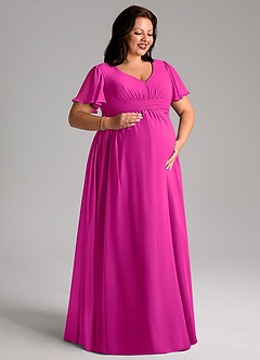 Azazie Verna Brautjungfernkleider für Schwangere A-Linie V-Hals Gerüscht Chiffon Bodenlänge Kleid image10