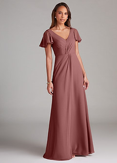 Azazie Soren Bridesmaid Dresses Desert Rose A-Line Ruched Chiffon Dress image1