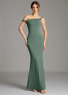 Azazie Shantal Bridesmaid Dresses Eucalyptus Mermaid Off the Shoulder Premium Stretch Jersey Dress image4