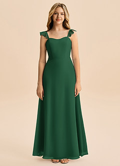 Azazie Mavie Junior Abito A-Line in Chiffon Increspato Verde Scuro image4