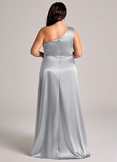 Azazie Brooke Bridesmaid Dresses Silver A-Line One Shoulder Metallic Satin Dress image9