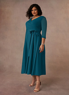 Azazie Maritza vestidos de madre de la novia Vestido de Azul Tinta de Satin Mate de Corte En A con Plisado image8