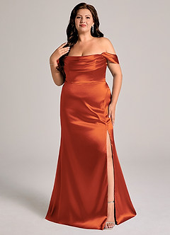 Azazie Saige Bridesmaid Dresses Paprika Sheath Off the Shoulder Metallic Satin Convertible Dress image11