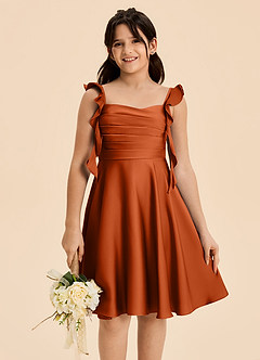 Azazie Kira Junior Burnt Orange A-Line Ruched Stretch Satin Dress image7