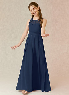 Azazie Bibiane Junior Dark Navy A-Line Pleated Chiffon Dress image4