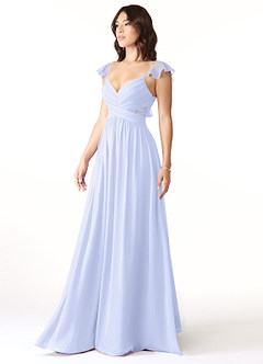 Azazie Lissa Robes de demoiselle d'honneur Robe Trapèze en Mousseline de soie Dentelle Lavande image4