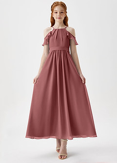 Azazie Chaya Junior Amethyst A-Line Off the Shoulder Chiffon Dress image4