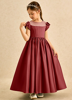 Azazie Toffee vestidos de niña de las flores Vestido Óxido de Satin Mate de Vestido de princesa con Lazo image4