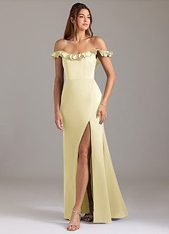 Azazie Callie At-home Try On Dresses Dusty Rose A-Line Ruched Stretch Satin Convertible Dress image5