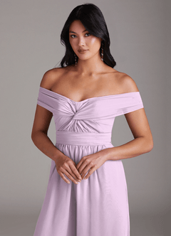 Azazie Lamara Robes de demoiselle d'honneur Combinaison Convertible en Mousseline de soie Épaule décolletée Frostiges Flieder image7