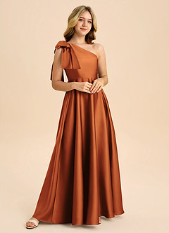 Azazie Penguin Junior Robe Trapèze en Satin extensible Arc Cannelle image4