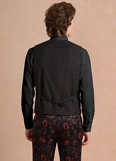 front Caleb Negro Chaleco de traje con estampado vintage de Halloween