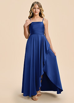 Azazie Naveah Junior Royal Blue A-Line Ruched Stretch Satin Dress image6
