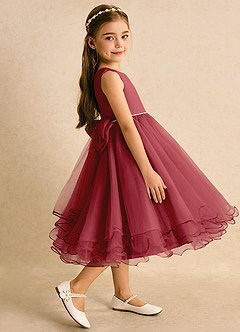 Azazie Lass Flower Girl Dresses Pomegranate A-Line Bow Tulle Dress image4