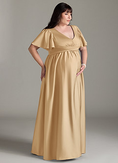 Azazie Verna vestidos de dama de honor de maternidad Vestido de Corte En A Volante Hasta el suelo Satén Elástico image12