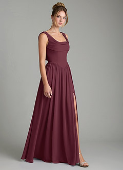 Azazie Novi Vestidos de damas de honor Vestido de Cabernet de Gasa de Corte en A con Plisado image3