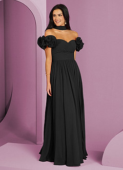 Barbie ♥ Azazie Brautjungfernkleider Wandelbar A-Linie Schulterfrei Chiffon Kleid Schwarz image3