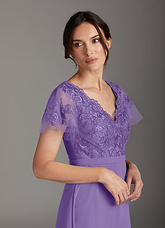 Azazie Singer Mother of the Bride Dresses Tahiti A-Line V-Neck Lace Chiffon Dress image5