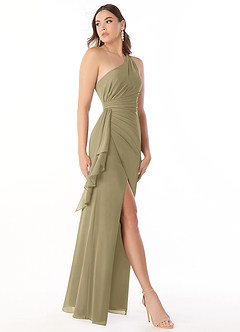 Azazie Maive Bridesmaid Dresses Moss Green Sheath Pleated Ruffle Chiffon Dress image4