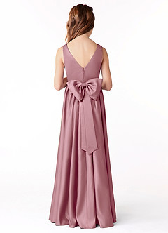 Azazie Hathaway Junior Vintage Mauve A-Line Bow Stretch Satin Dress image2