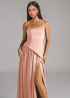 Azazie Adeline Brautjungfernkleider Wandelbar A-Linie Schulterfrei Stretch-Satin Kleid Roségold image2