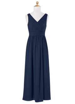 Azazie Kora Junior Dark Navy A-Line Pleated Chiffon Dress image5