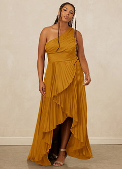 Christian Siriano Bridal for Azazie 1008 Bridesmaid Dresses Butterscotch A-Line One Shoulder Stretch Satin Dress image9